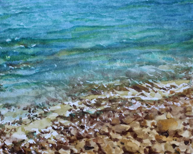 Original Watercolor Painting Seascape Seashore Beach Seascape ACEO Signed 2