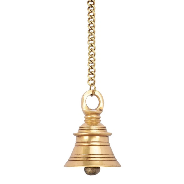 Indian traditional Brass Hanging Bell With Chain for Home & Temple Golden