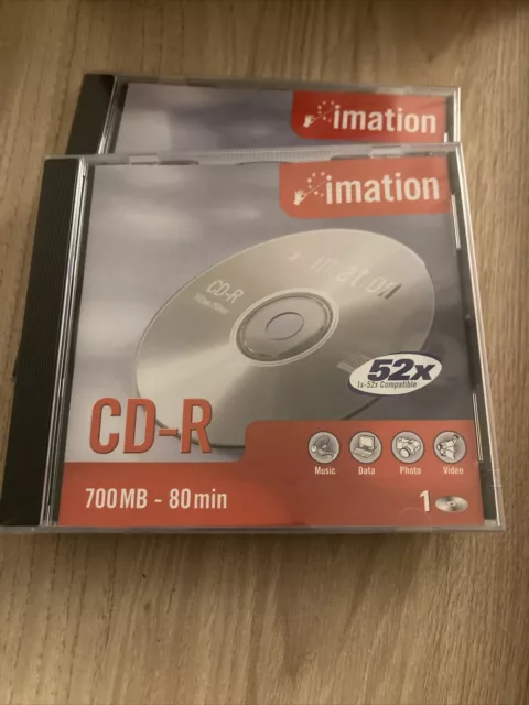 2 x Imation CD-R 52x 700mb 80 min discs in jewel cases New and Sealed