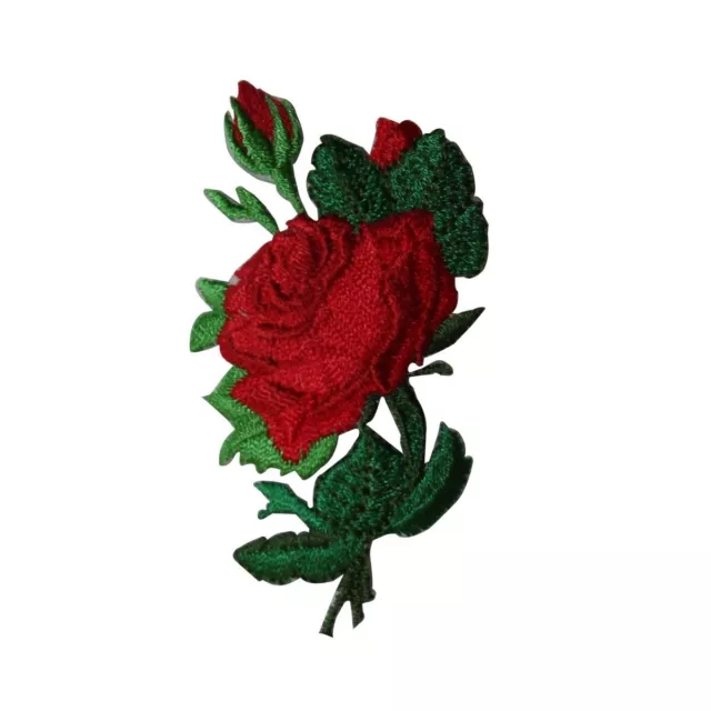 ID 6680 Red Rose Flower Buds Patch Garden Love Plant Embroidered IronOn Applique