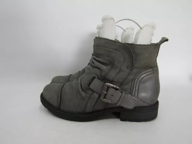 Earth Womens Size 9 D Gray Leather Zip Slouch Buckle Ankle Fashion Boots Booties