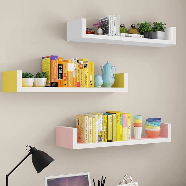Floating Shelves U-Shaped Wall Mounted Shelf 6 Sizes for Bathroom Bedroomﻬ