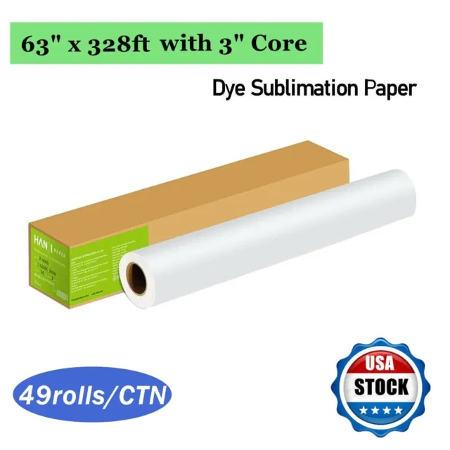 10 rolls 63"x328´ Dye Sublimation Paper for Heat Transfer Print 3" Core 100gsm