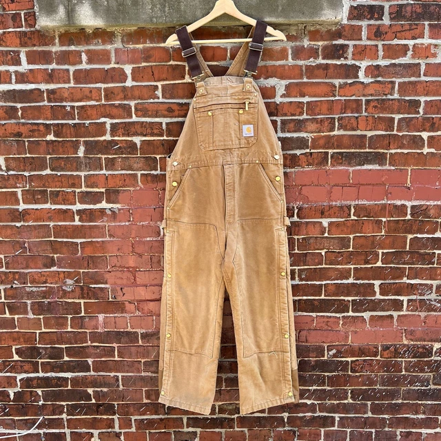Vintage Men Carhartt Pants Overalls Bibs 38 W x 28 L Brown Double-Knee Hunting