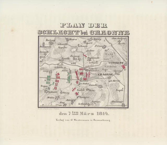 Plan der Schlacht Craonne. Stahlstich von 1841.