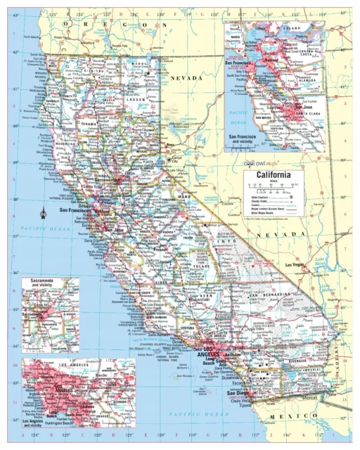 California State Wall Map Large Print Poster - Laminated 24"x30"