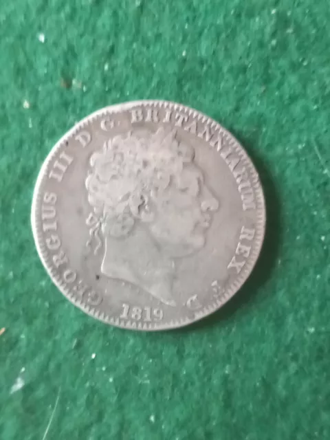 1819 George III Silver LIX Crown ~ Fair Condition