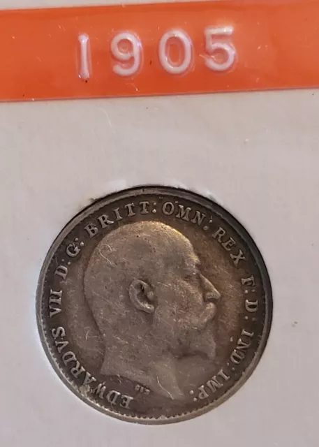 1905 Edward VII Three Pence Silver British Coin.