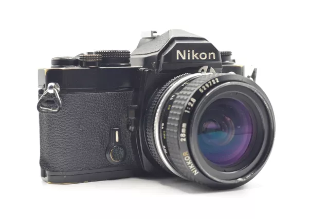 TESTED! Nikon FM Black 35mm SLR Film Camera body + Nikon 28mm f2.8 lens