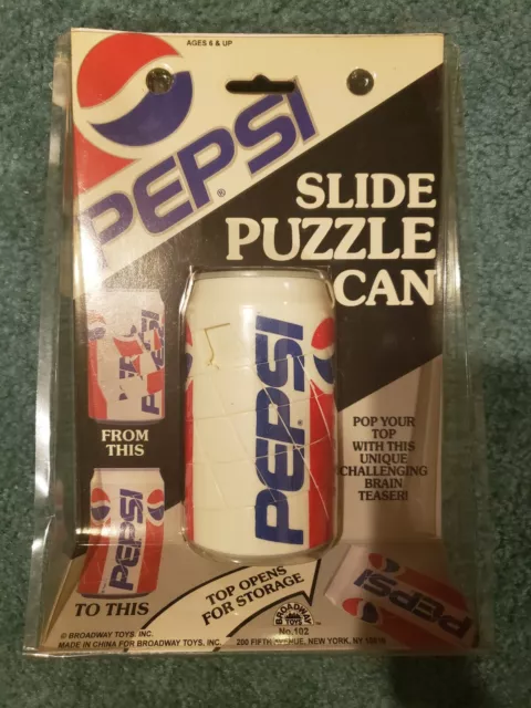 NOS Pepsi Slide Puzzle Can - In Original Package - Top Opens For Storage