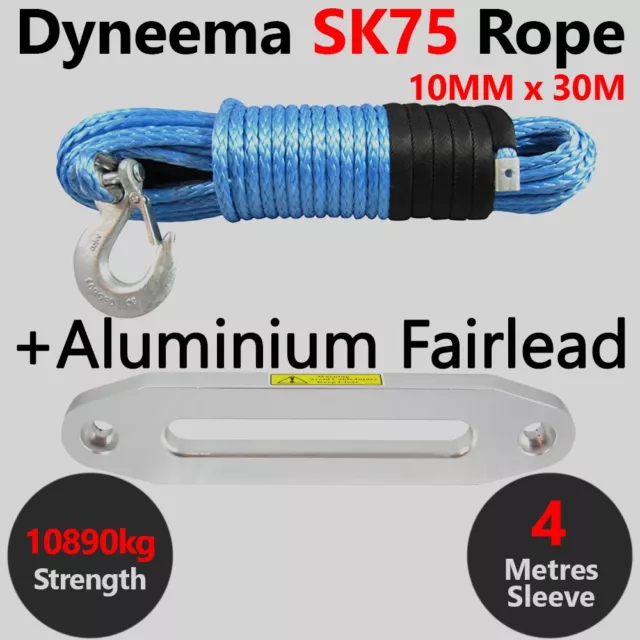 10mm X 30m Dyneema SK75 Winch Rope Hook Aluminium Fairlead - Synthetic Cable 4x4
