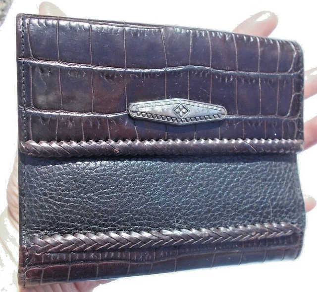 Brighton Black Pebble + Brown Croc Embossed Leather Trifold Women's Roomy Wallet