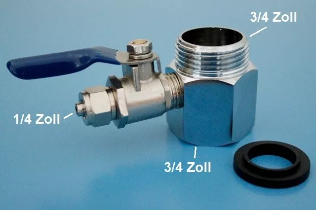 Wasseranschluss Adapter 3/4" + Absperrhahn Osmoseanlage Wasserfilter Kugelventil