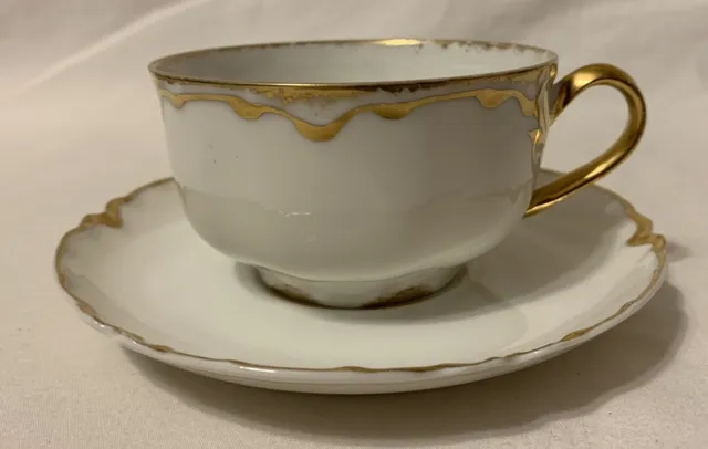Rare c. 1900 Haviland Limoges France Ranson Gold on White Teacup & Saucer Set