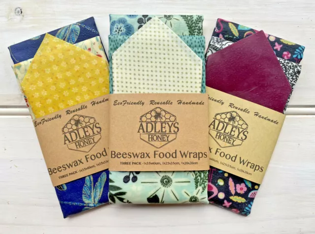 THREE Beeswax Food Wraps | GIANT, LARGE, MEDIUM | Australian | Handmade | Gift