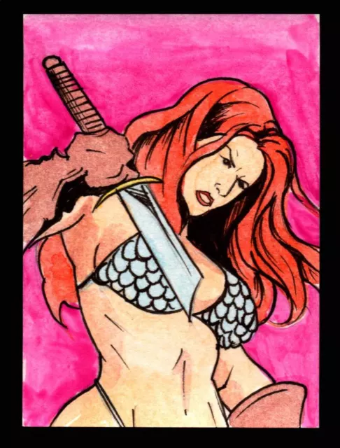 Red Sonja 2011 (Breygent) Color Artist Sketch Trading Card by Jason Hughes