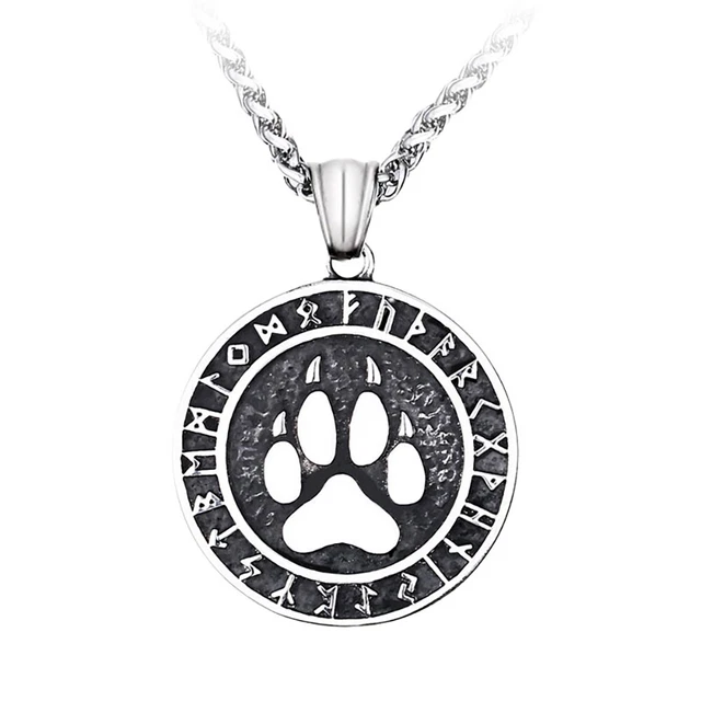 New Fashion Men's Viking Titanium Steel Pendant And Necklace Bear Paw Print