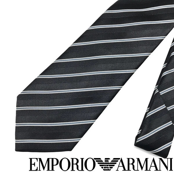 Emporio Armani Tie Brand Black Silver Blue Width Of The Tip 8.5cm a609