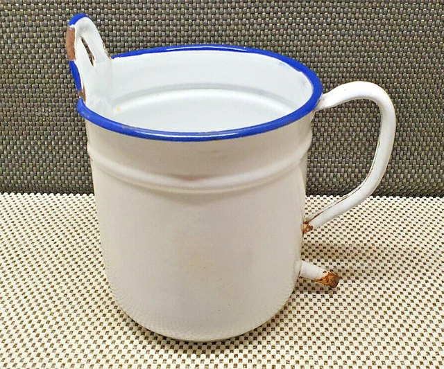 Antik Pressol Klistier 2L Emaille Weiß Farblicher -blau Deko Vintage Sammlung 6