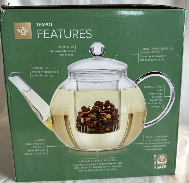 NEW Tea Bloom Flower Celebration 40 oz Teapot w/Lid & Blooming Tea Stovetop Safe