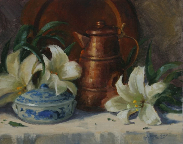 Linda Glover Gooch On The Third Day White Lilies Oil Painting on Linen 11x14