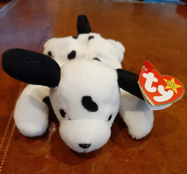 Rare Vintage Retired 1996 Ty Beanie Baby Dotty The Dog With Pvc Pellets/Errors.