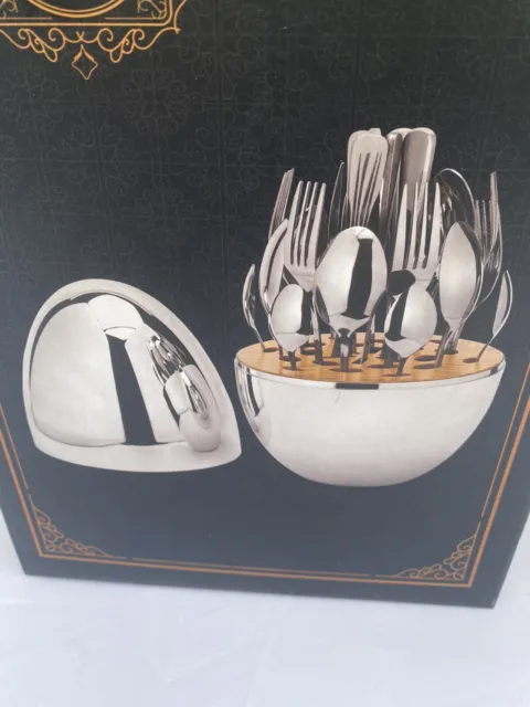 Luxury Round Egg Shaped 24pcs Stainless Steel Tableware Cutlery Set Silver