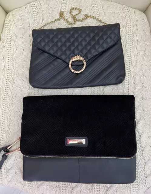 RIVER ISLAND & PRIMARK BORSA A MANO DONNA NERA E ORO PACCHETTO x2