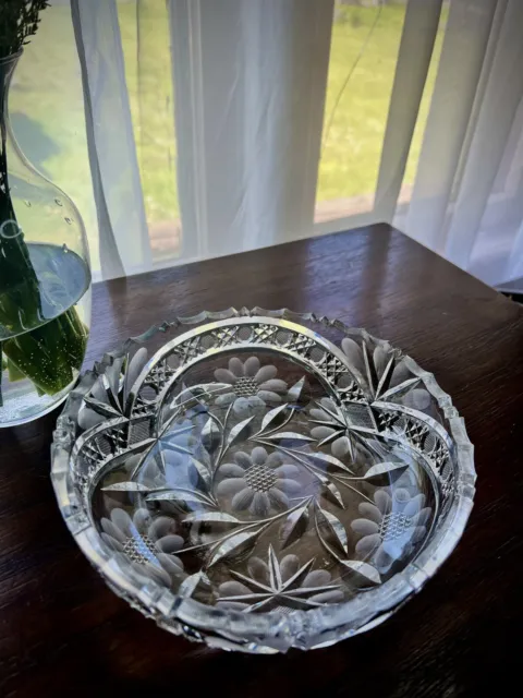 American Brilliant Period Cut Glass 8" Bowl Hobstar Diamond Cane