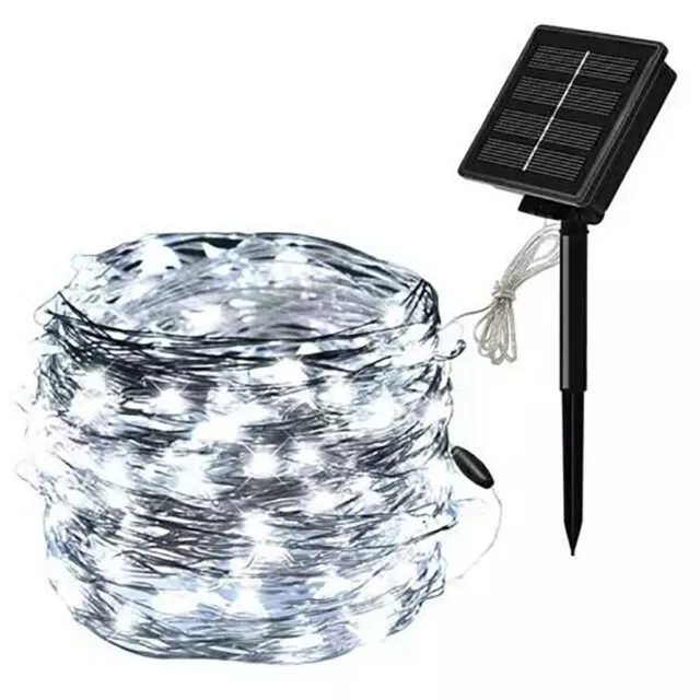 Catenaria 100 Luci Led Energia Solare Decorazione Giardino Natale Bianco Freddo