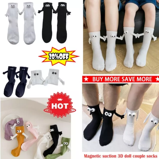 2 PAIRS Funny Magnetic Suction 3D Doll Couple Sock Holding Hand SockS for Couple
