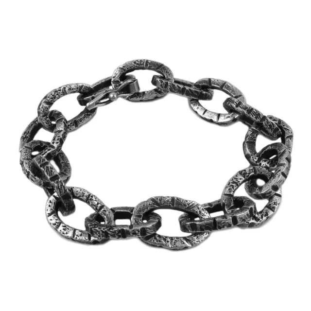 Brutalist Hallmarked Solid 925 Sterling Silver Modern Battered Chain Bracelet