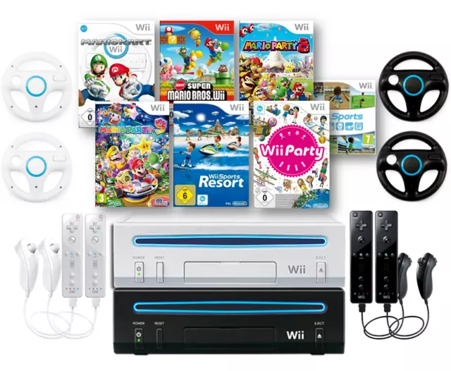 Nintendo Wii Konsole mit Spiele Auswahl Mario Kart Bros. Sports Party Resort uvm