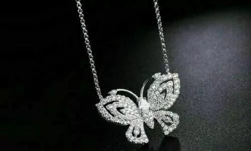 2.00 Ct Round Cut  Butterfly Natural Moissanite Pendant 14K White Gold Finish
