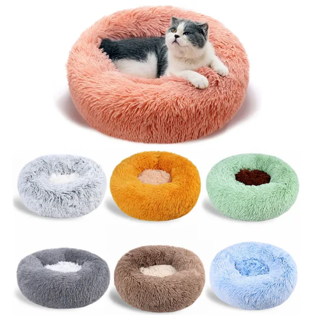 Donut Plush Pet Dog Cat Bed Fluffy Soft Warm Calming Bed Sleeping Kennel Nest