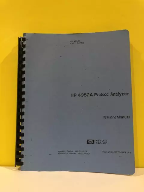 HP 04952-90075 4952A Protocol Analyzer Operating Manual