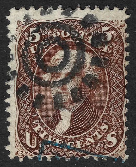 US Scott 76, 1863 Jefferson, 5c brown, FINE USED *Fancy Cancel*