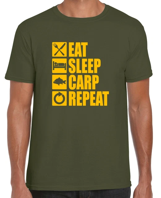 T-shirt EAT SLEEP CARP REPEAT (gildan canna da pesca carping mulinello esca bivvy)