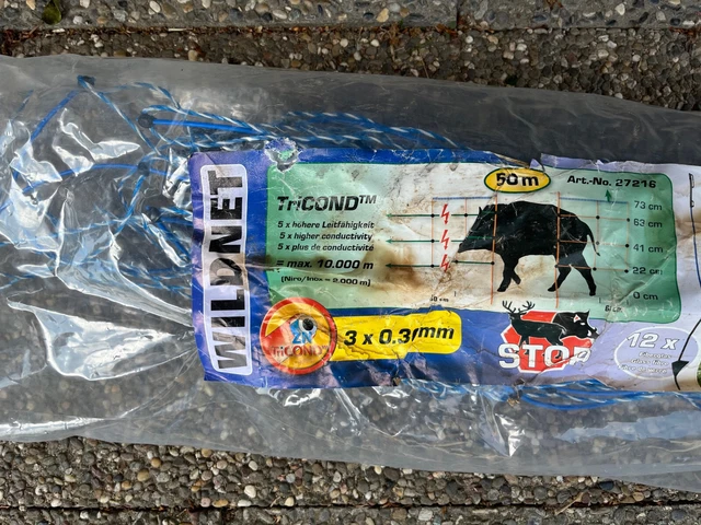 50m Wildnet Wildschutzzaun / Netz m Pfosten geg. Wildschweine u Wölfe gebraucht