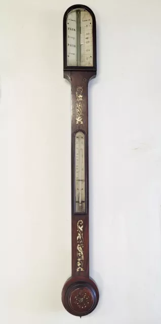 RARE Antique ENGLISH 19th C Carved ROSEWOOD STICK BAROMETER J.R. SAWYER NORWICH