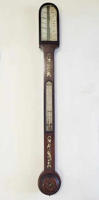 RARE Antique ENGLISH 19th C Carved ROSEWOOD STICK BAROMETER J.R. SAWYER NORWICH