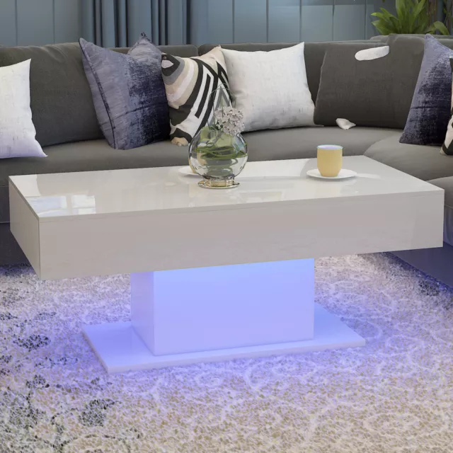 LED White High Gloss Coffee Table Side End Table Modern Living Room Furniture UK