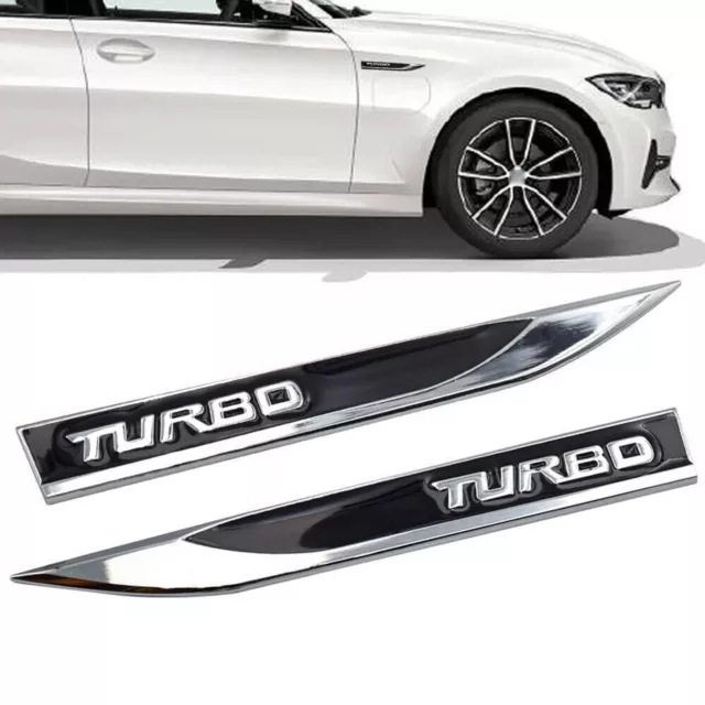 1 Pair 3D Metal For TURBO Logo Sport Emblem Car Side Fender Badge Sticker Black