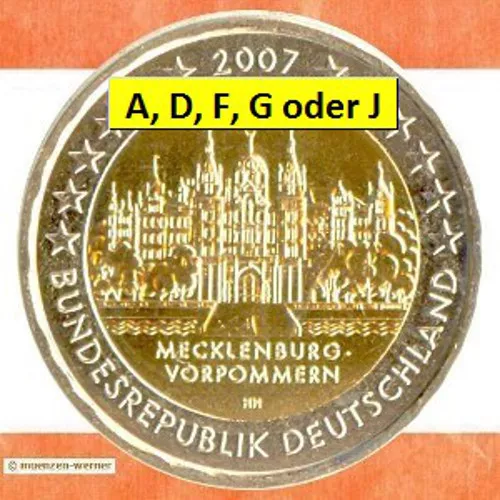 Sondermünzen BRD: 2 Euro Münze 2007 Schweriner Schloss Sondermünze Gedenkmünze