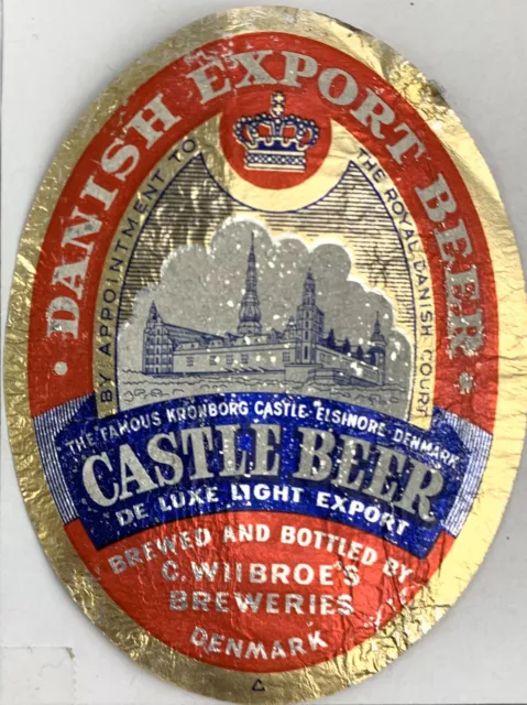 Vintage Foil Import Export Castle Beer Label Danish Elsinore Denmark Wiibroe