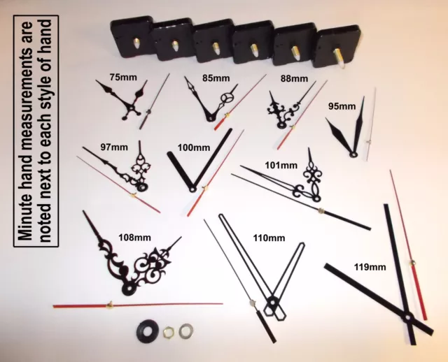 DIY Quartz Clock Movement / Mechanism. Silent Motor. Black Hands & Parts