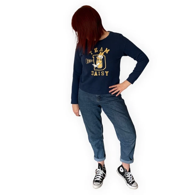 Disney Daisy Duck Sweater Jumper Navy Embroidered Printed Cartoon Pullover M VGC 4