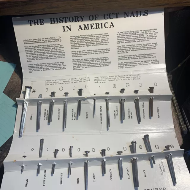 Vintage Nails Store Display Tremont Nail Co Old Fashion Cut Nails 1819 COMPLETE