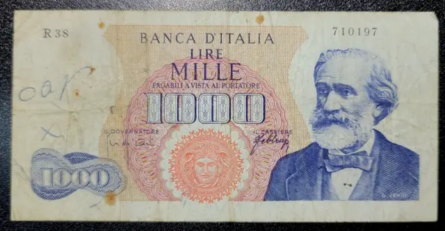 1963 Circulated 1000 Lire Banka D'Italia Italy Banknote 4B