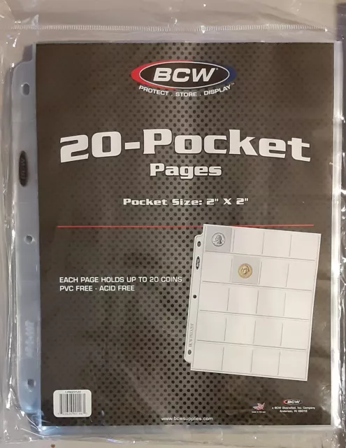 20 BCW 20-Pocket Album Pages for 2x2 Cardboard Flips - MADE IN USA!